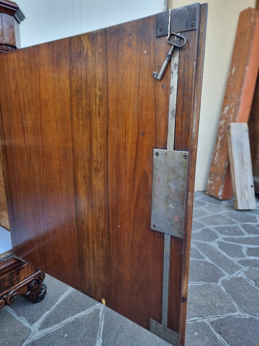 Coppia di credenze bolognesi 1830 Carlo X in radica di noce-photo-1