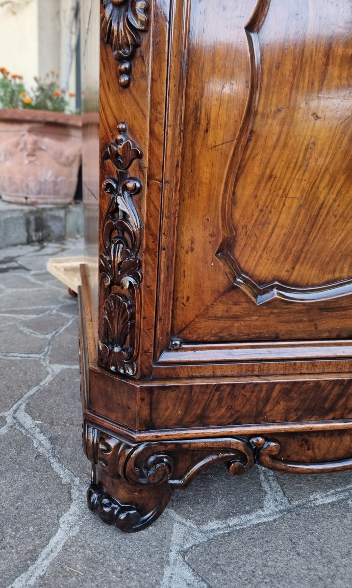 Coppia di credenze bolognesi 1830 Carlo X in radica di noce-photo-3