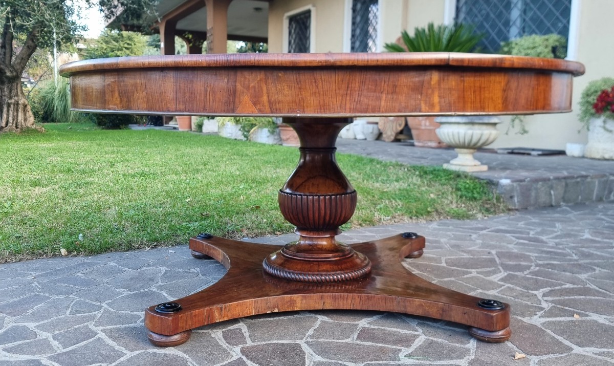 Tavolo tondo in noce Impero 1840 alta qualità-photo-3