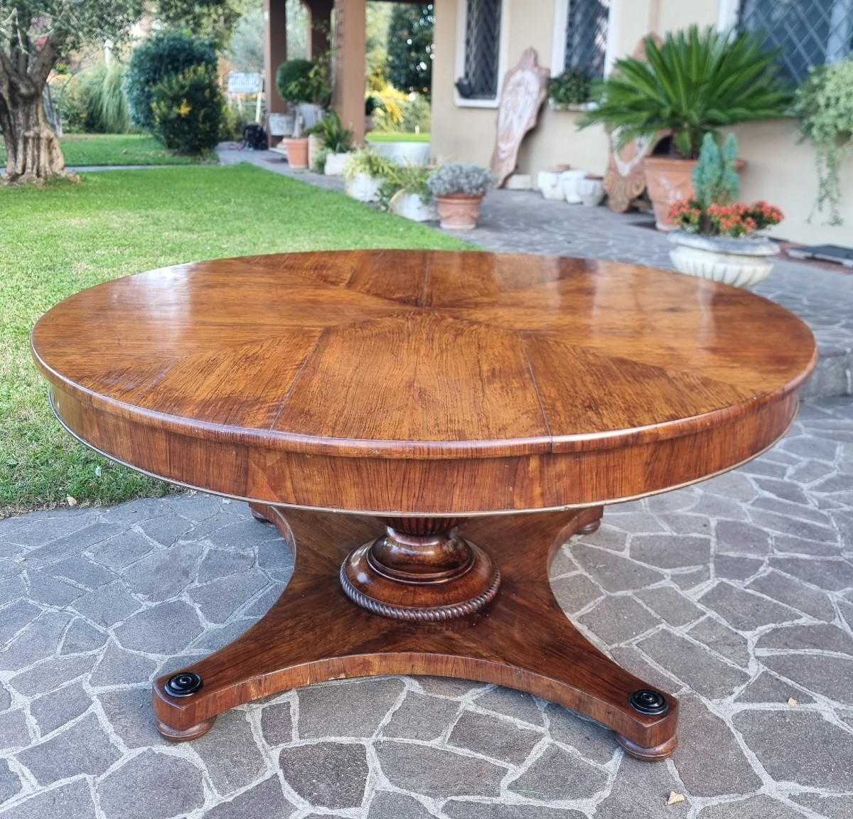 Tavolo tondo in noce Impero 1840 alta qualità-photo-3