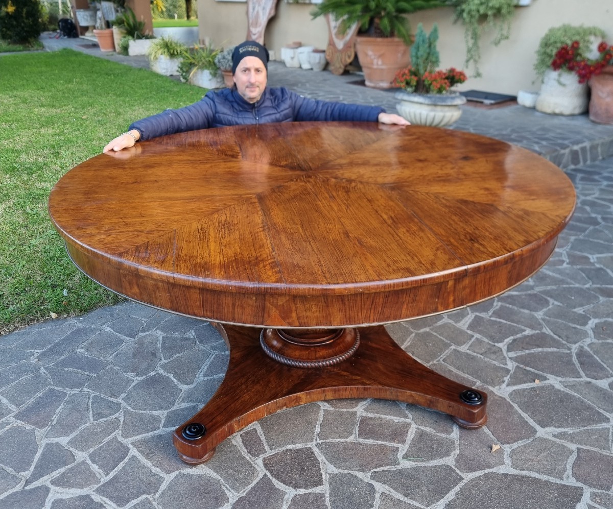 Tavolo tondo in noce Impero 1840 alta qualità-photo-5