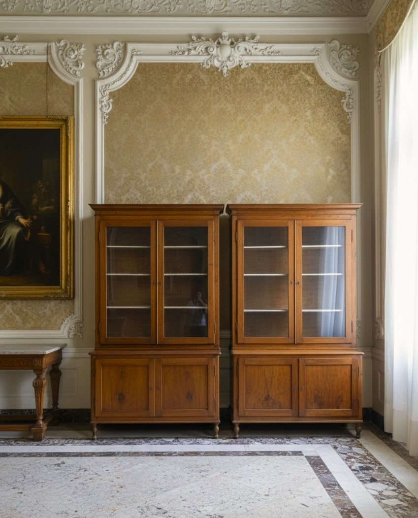 Coppia di credenze librerie in noce 1840 alta qualità