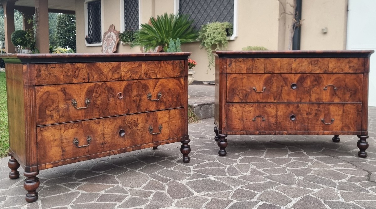 Coppia di cassettoni in noce con intarsi 1850-photo-3