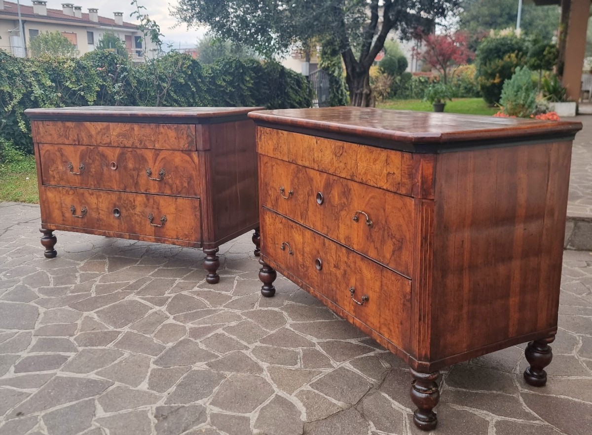 Coppia di cassettoni in noce con intarsi 1850-photo-3
