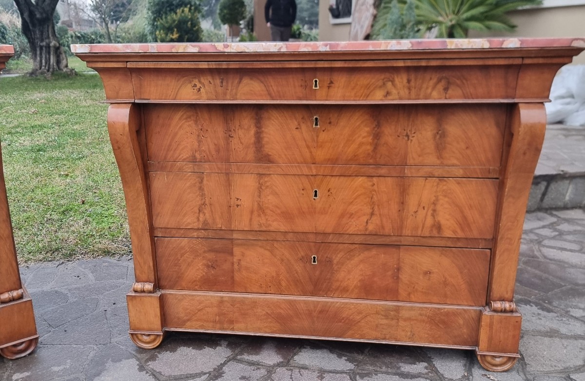 Coppia di cassettoni in noce Primo Impero 1810 con marmo Iran-photo-3