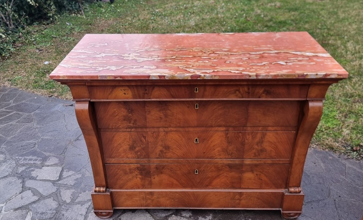 Coppia di cassettoni in noce Primo Impero 1810 con marmo Iran-photo-4