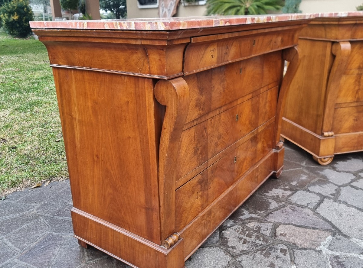 Coppia di cassettoni in noce Primo Impero 1810 con marmo Iran-photo-1