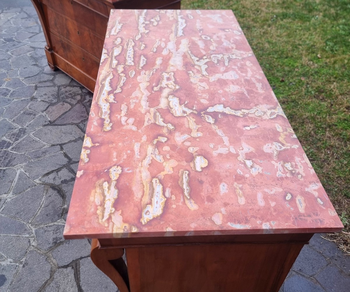 Coppia di cassettoni in noce Primo Impero 1810 con marmo Iran-photo-3