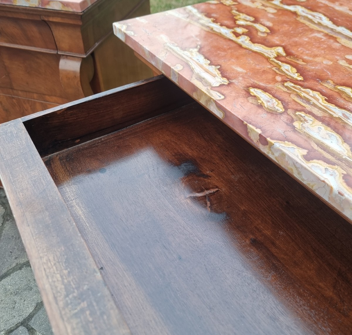 Coppia di cassettoni in noce Primo Impero 1810 con marmo Iran-photo-6