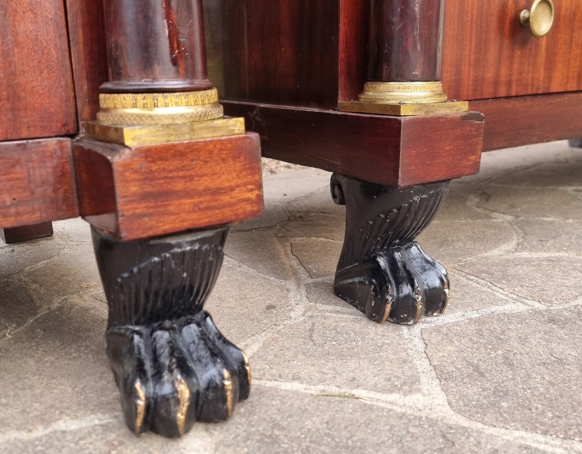 Coppia di cassettoni in mogano primo Impero 1810 marmo bianco-photo-3