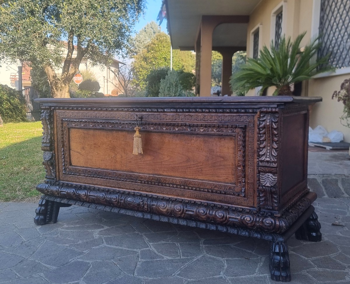 Cassapanca in quercia del '600 da palazzo nobiliare sardo-photo-2