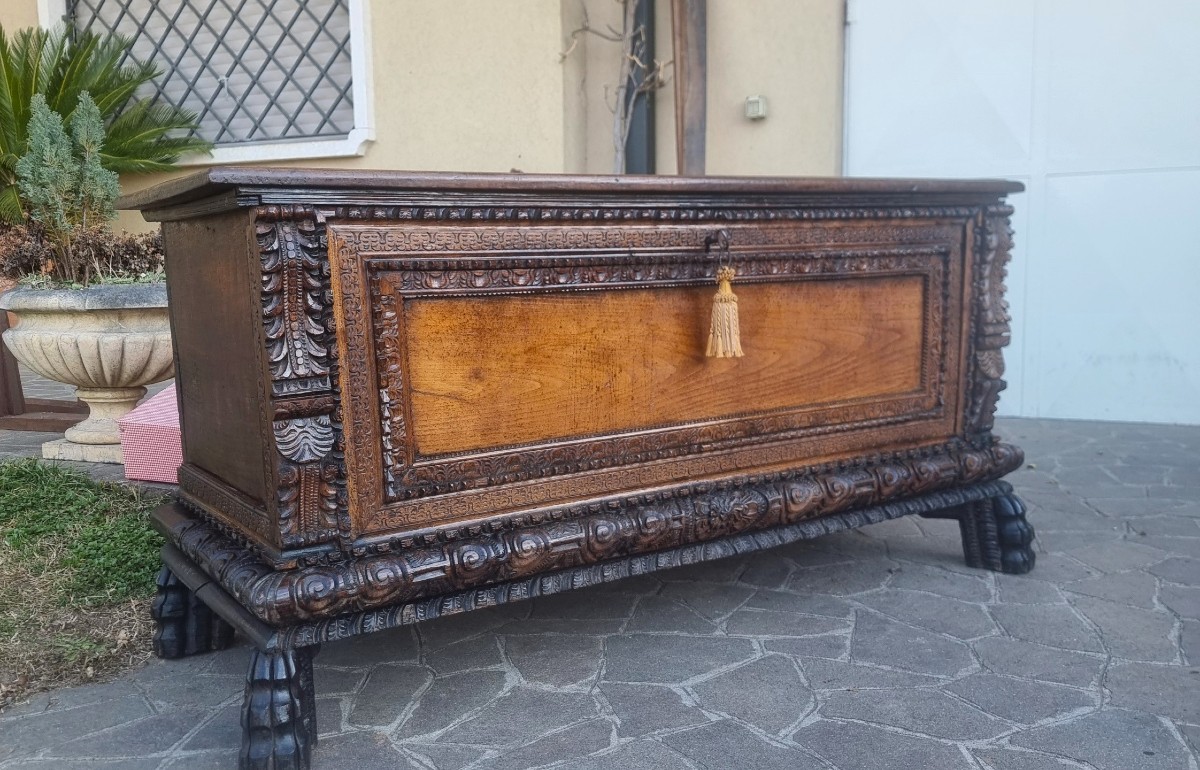Cassapanca in quercia del '600 da palazzo nobiliare sardo-photo-3