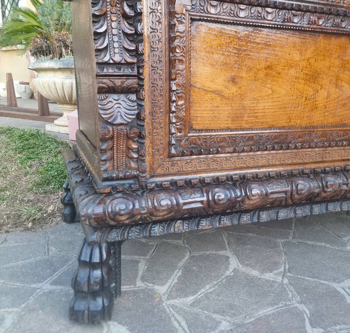 Cassapanca in quercia del '600 da palazzo nobiliare sardo-photo-4