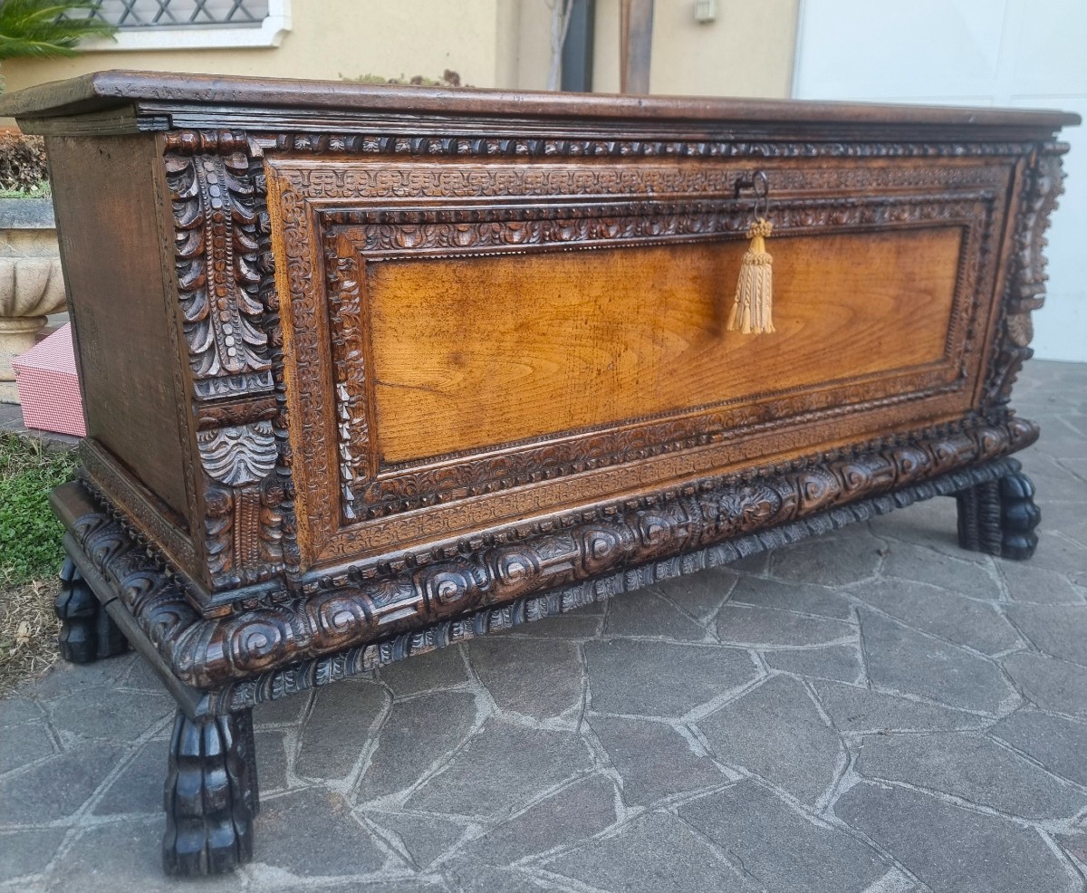Cassapanca in quercia del '600 da palazzo nobiliare sardo-photo-1