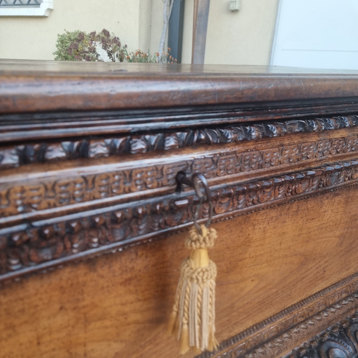 Cassapanca in quercia del '600 da palazzo nobiliare sardo-photo-3