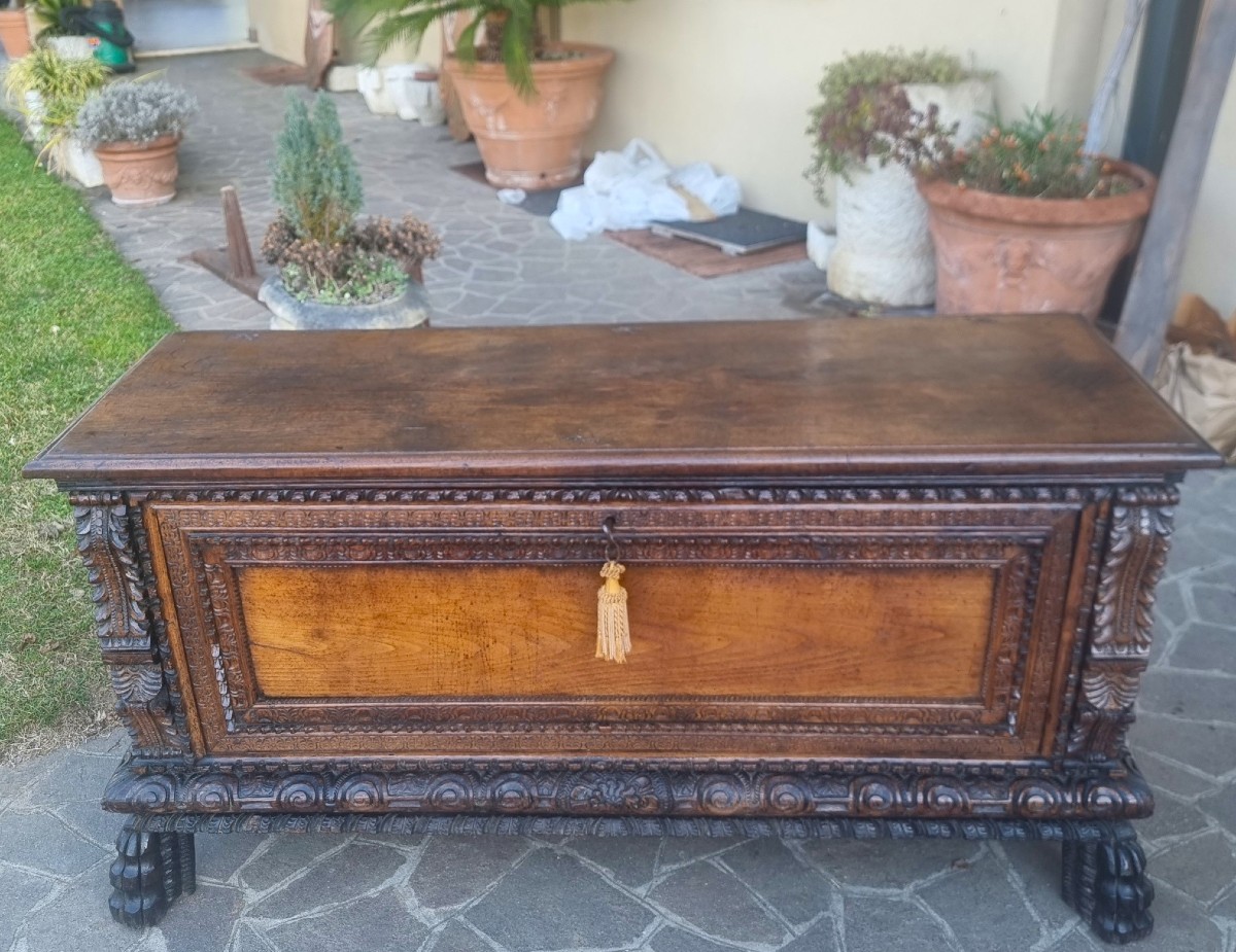 Cassapanca in quercia del '600 da palazzo nobiliare sardo-photo-4