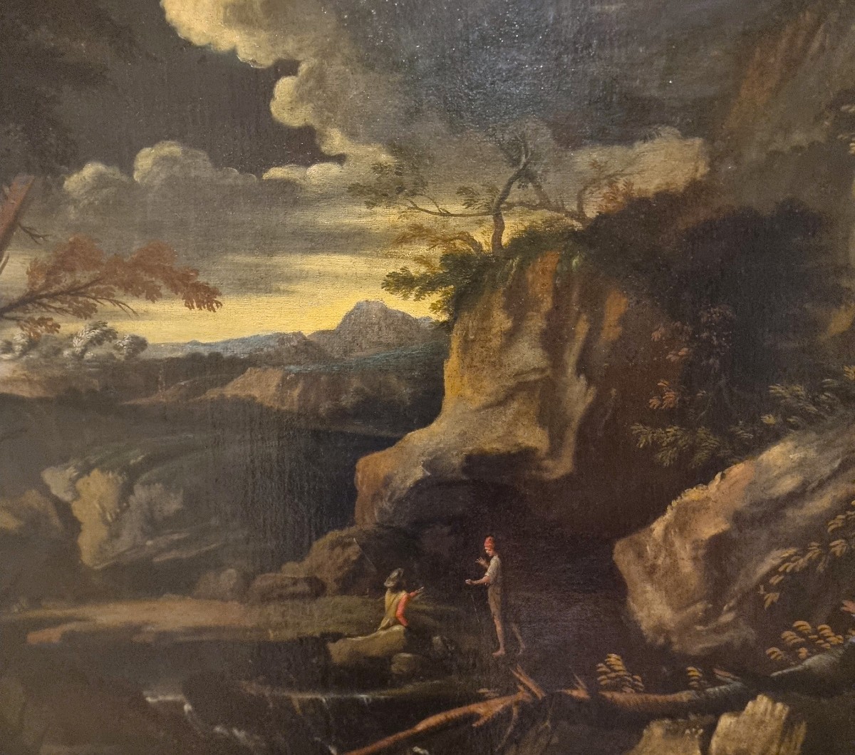 1 Olio su tela 600 paesaggio con personaggi cerchia Salvator Rosa 1615-1673-photo-2