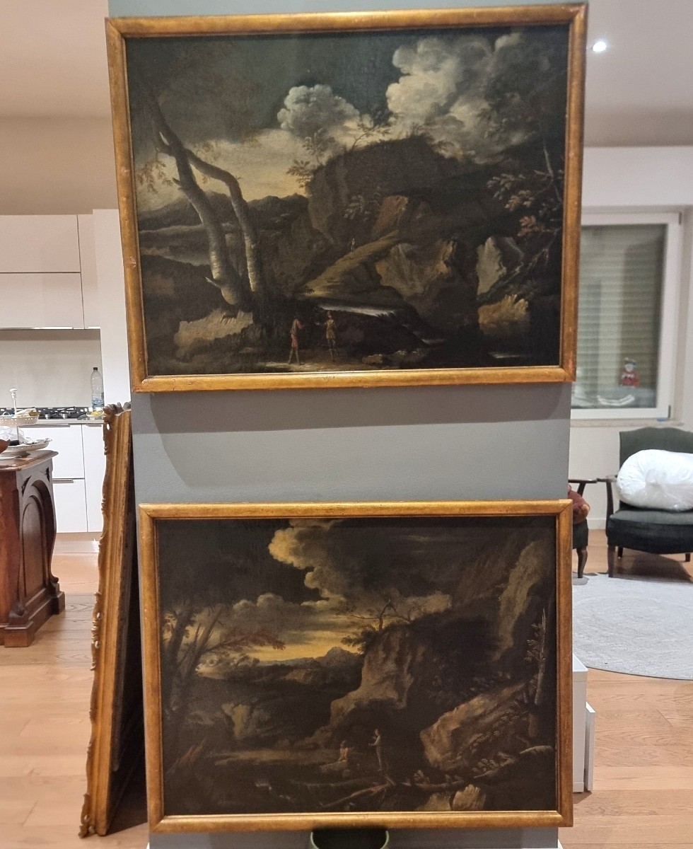 2 Olio su tela 600 paesaggio con personaggi cerchia Salvator Rosa 1615-1673-photo-4