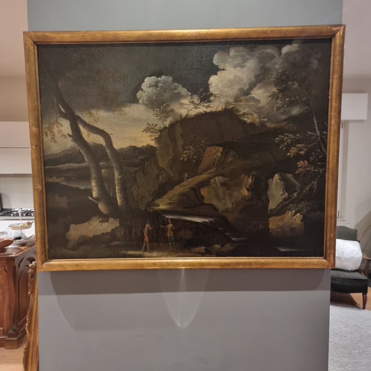 2 Olio su tela 600 paesaggio con personaggi cerchia Salvator Rosa 1615-1673