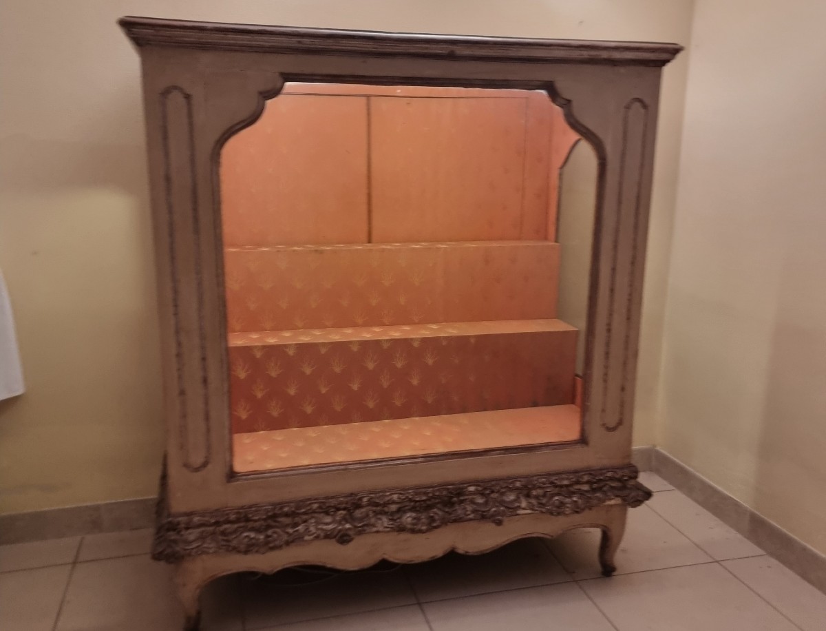 Vetrina Piemontese fine 700 laccata avorio con cornicione in mecca argento-photo-3