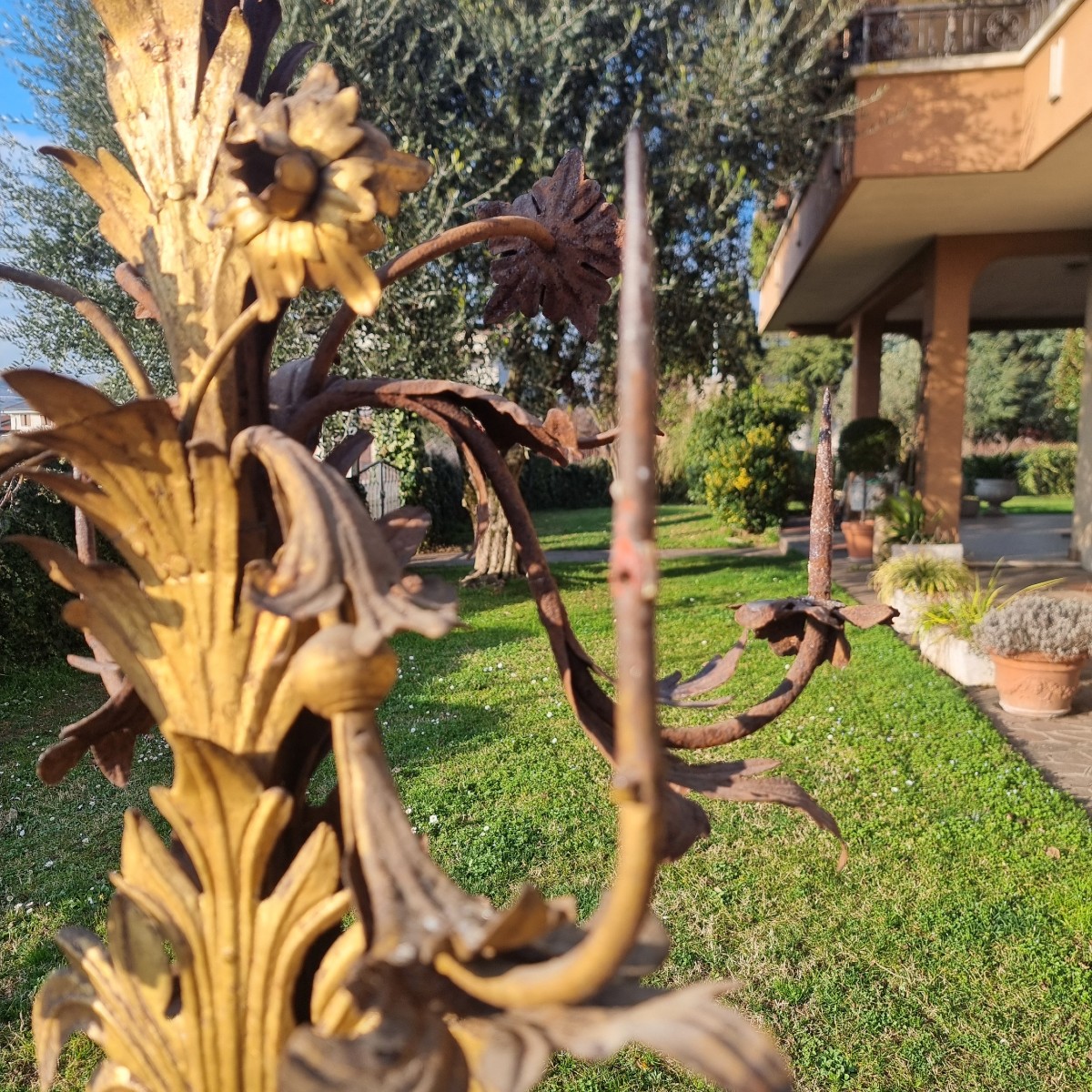 Coppia di candelabri del 1800 in lamierino dorato-photo-5