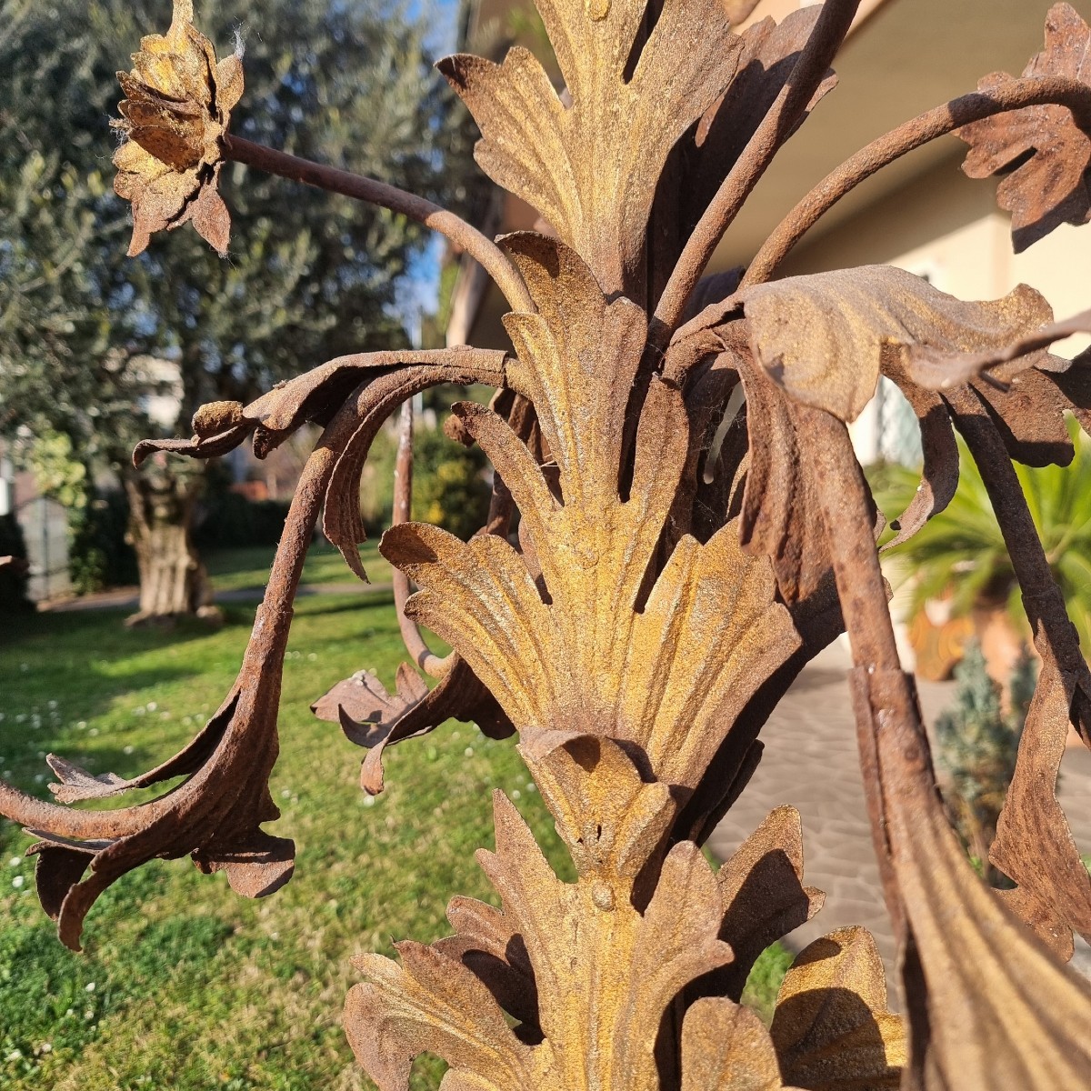 Coppia di candelabri del 1800 in lamierino dorato-photo-6