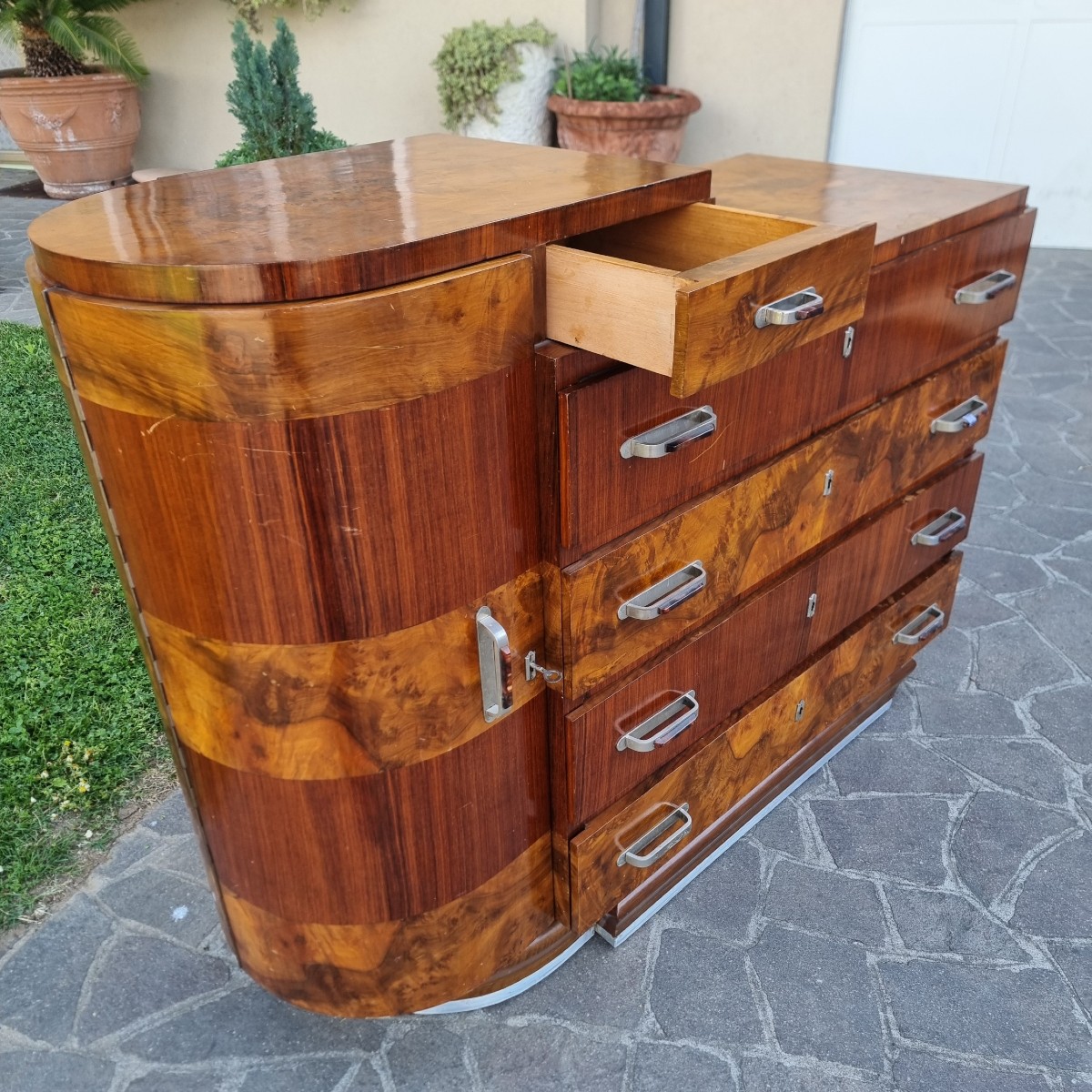 Cassettone in noce e palissandro Art Deco 1930-photo-3