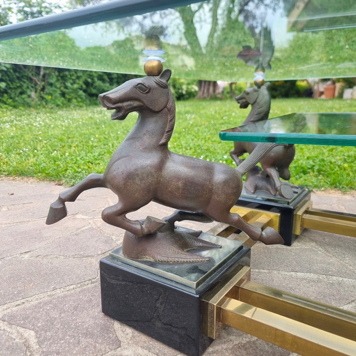 Tavolo con cavalli in bronzo Maison Charles 1970-photo-3