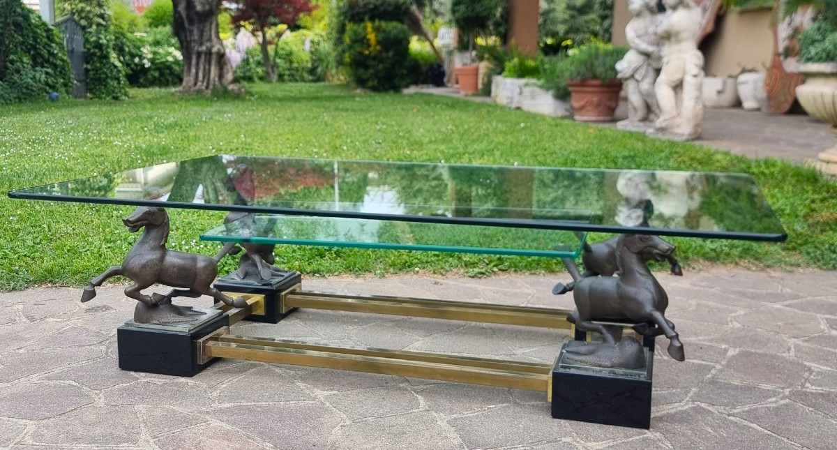Tavolo con cavalli in bronzo Maison Charles 1970-photo-4