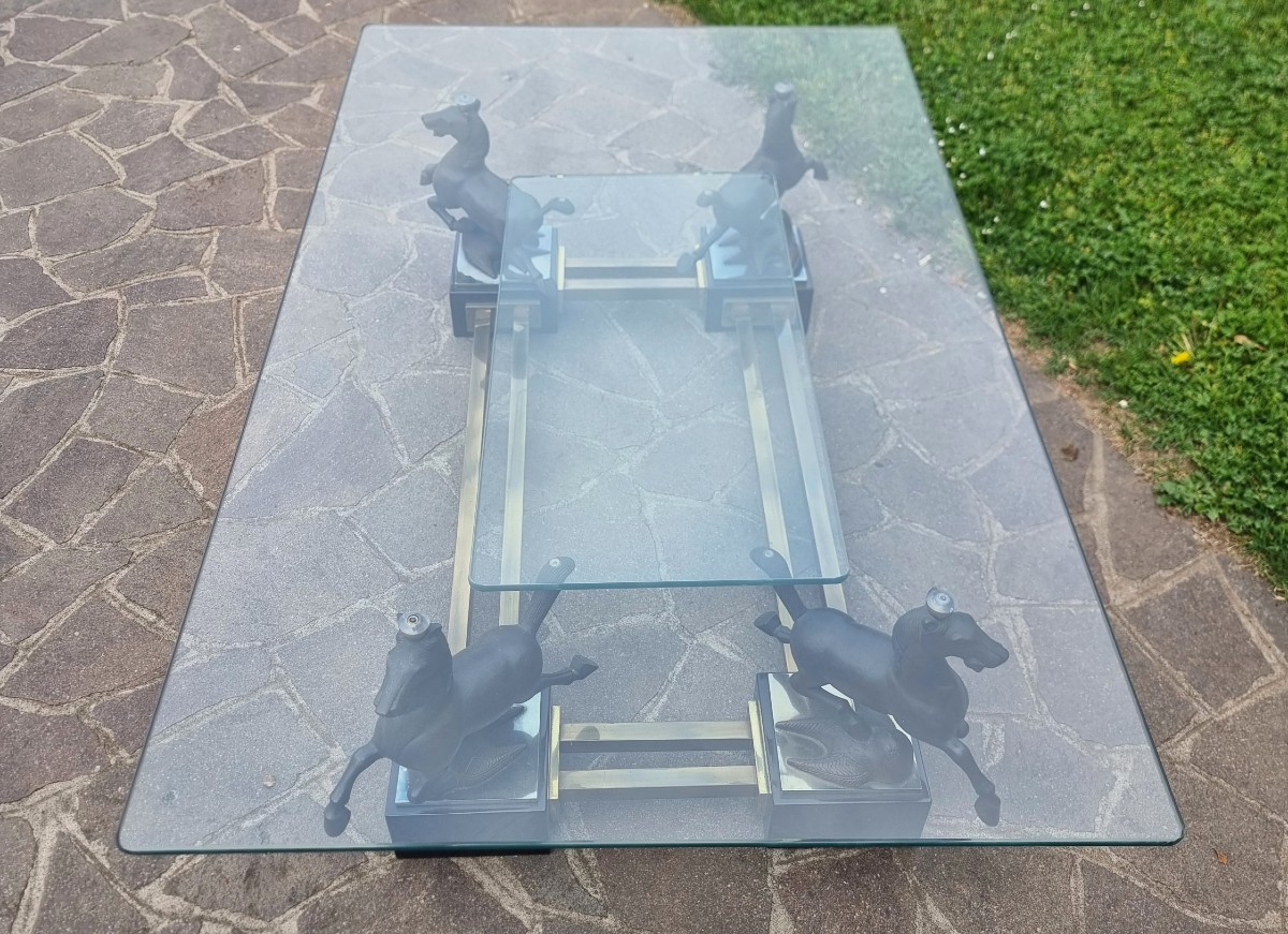 Tavolo con cavalli in bronzo Maison Charles 1970-photo-1