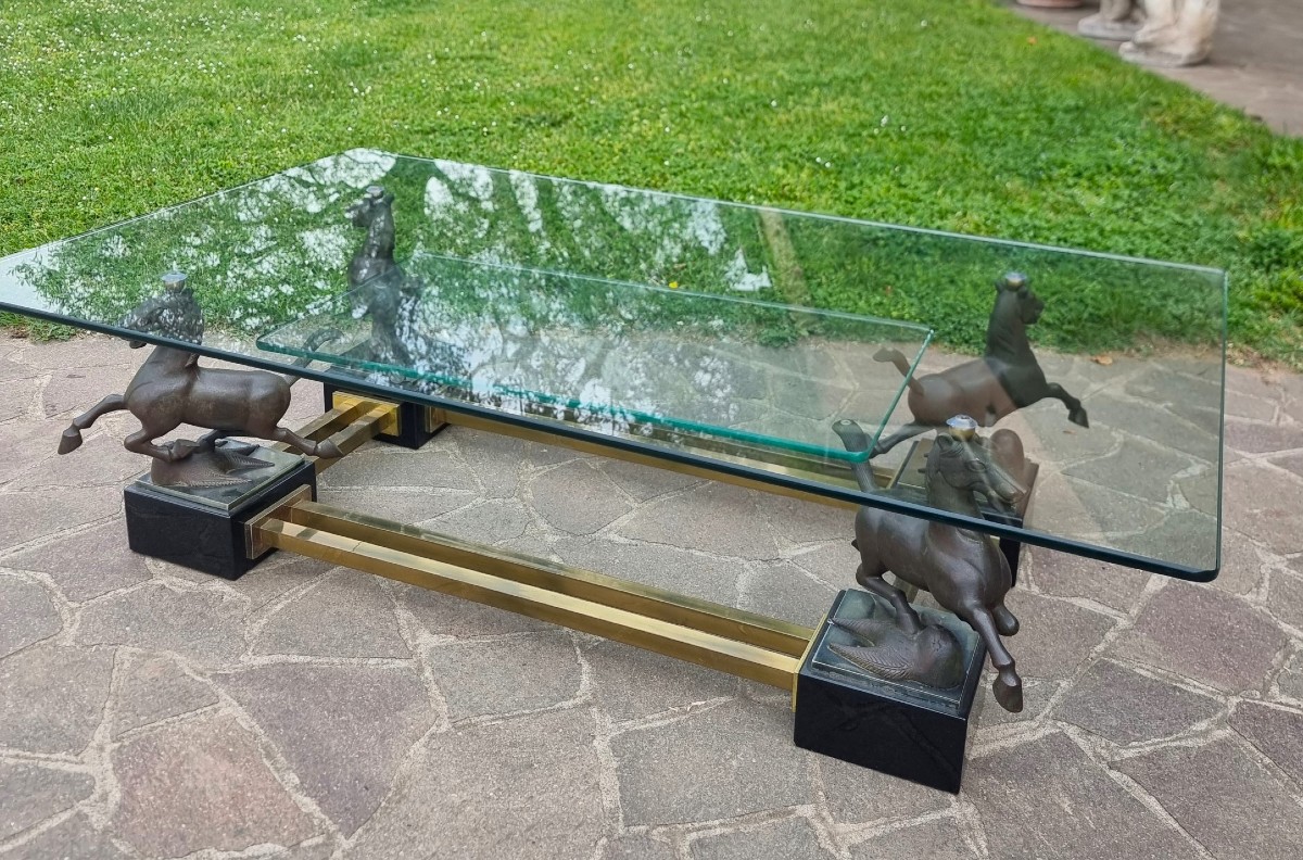 Tavolo con cavalli in bronzo Maison Charles 1970-photo-2