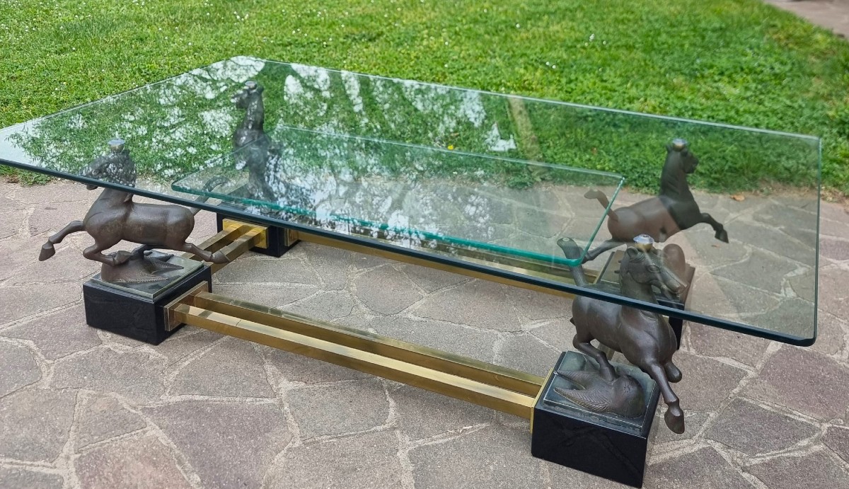 Tavolo con cavalli in bronzo Maison Charles 1970-photo-6