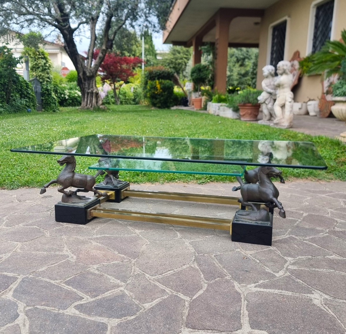 Tavolo con cavalli in bronzo Maison Charles 1970