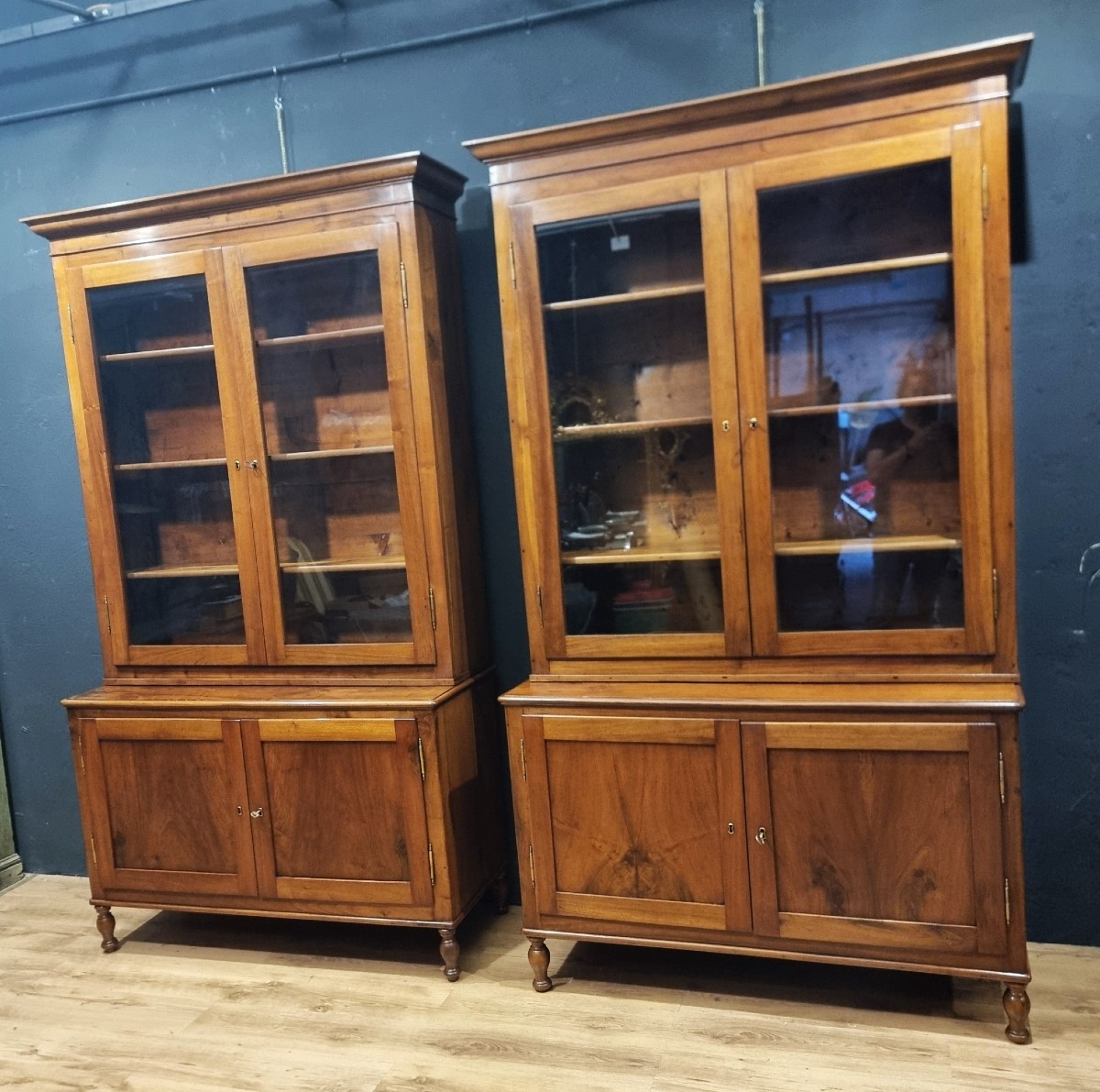 Coppia di credenze librerie in noce 1840 Impero alta qualità-photo-2