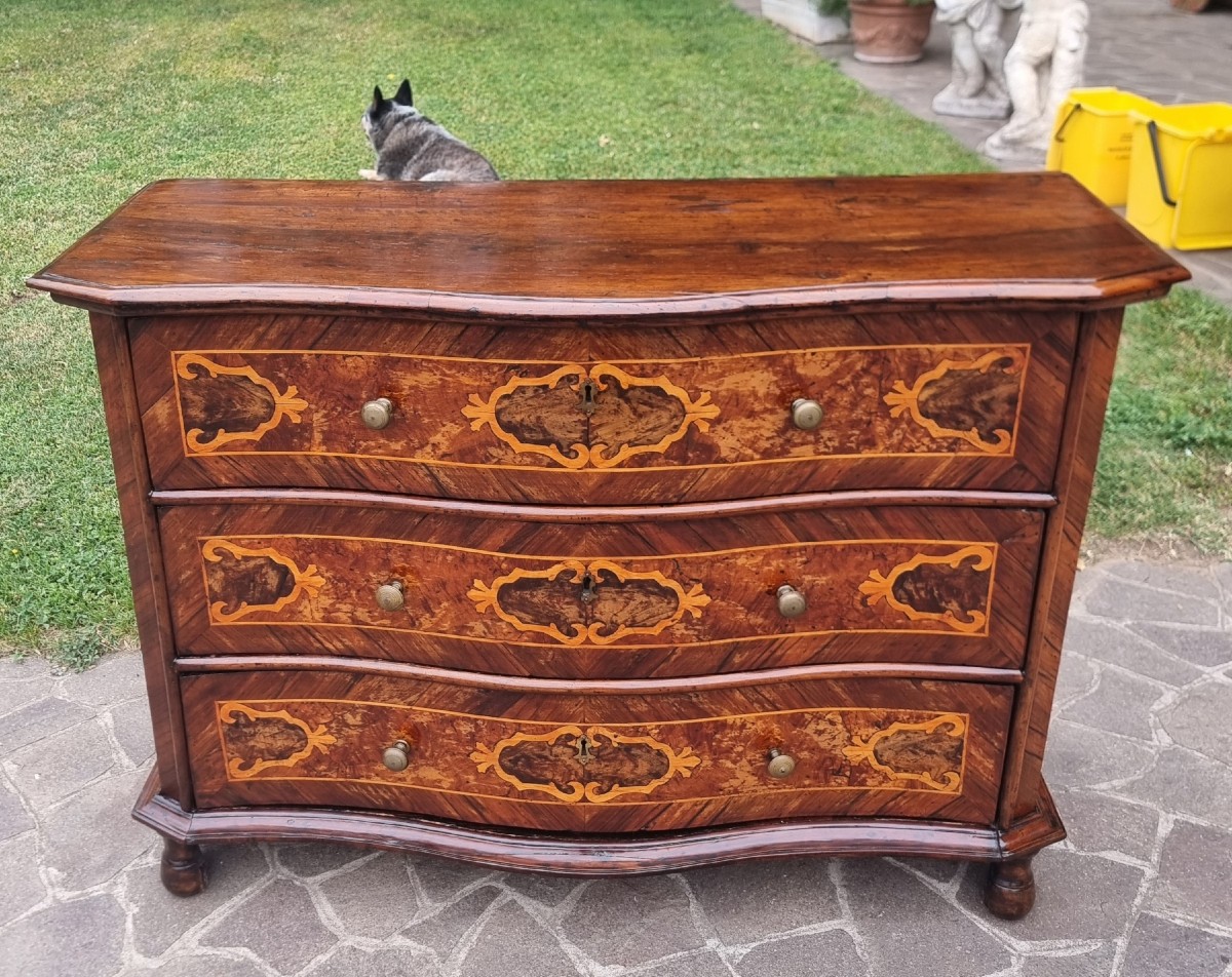 Cassettone lombardo fine 600 in noce con intarsi-photo-2