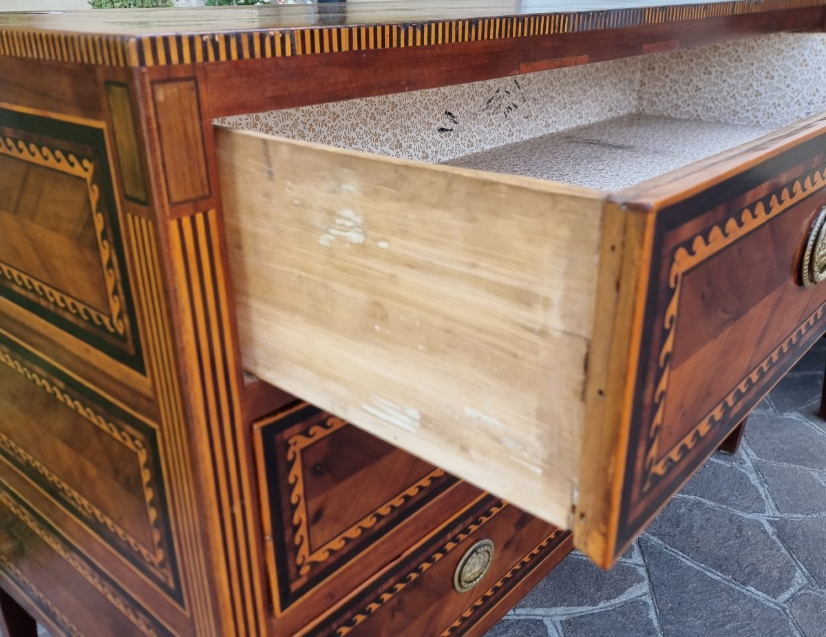 Coppia di cassettoni del 700 Direttorio Napoletani noce acero amaranto e bois de rose-photo-3
