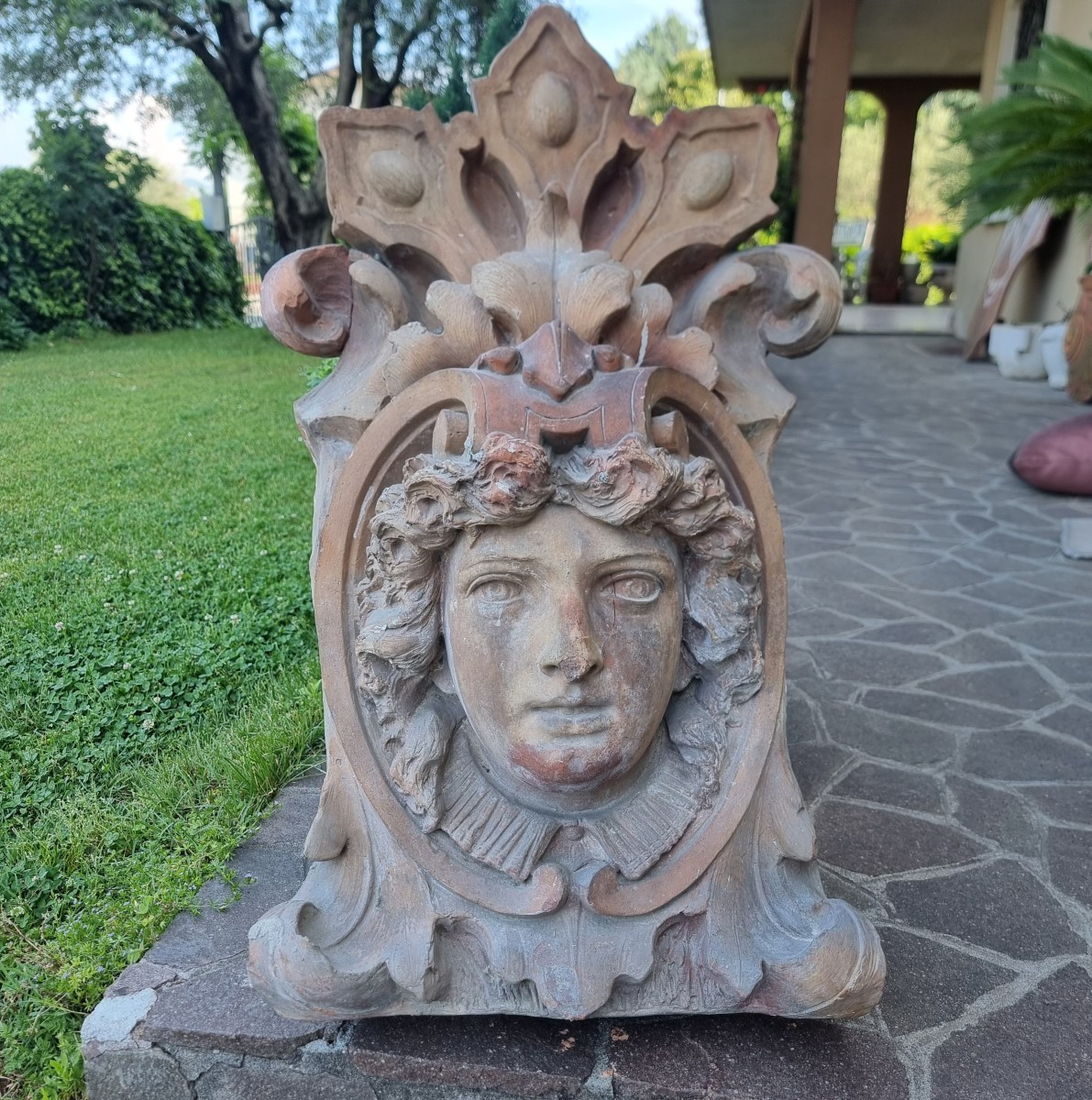 Mascherone aristocratico in terracotta 800 da palazzo antico milanese-photo-3