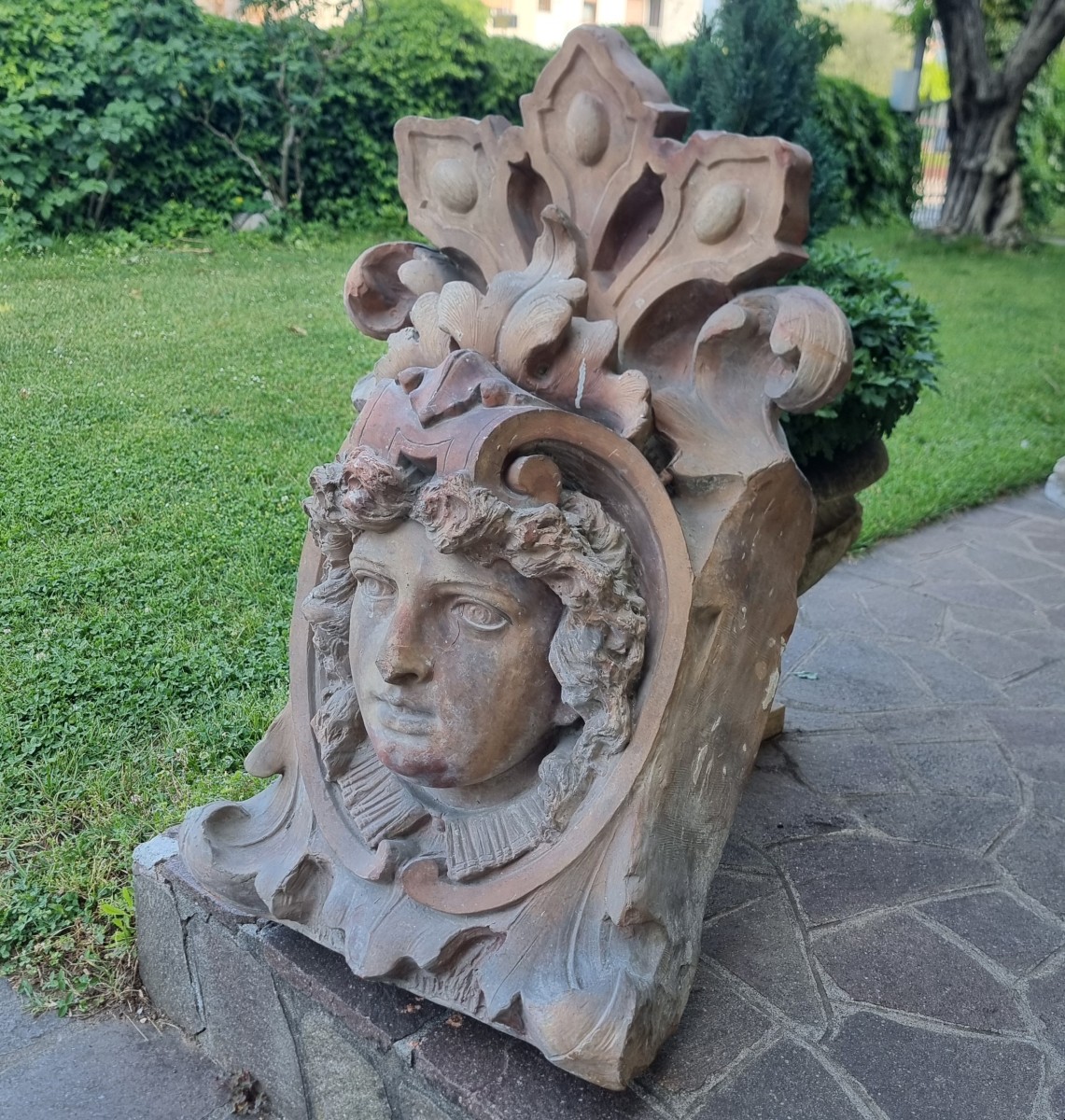 Mascherone aristocratico in terracotta 800 da palazzo antico milanese-photo-4
