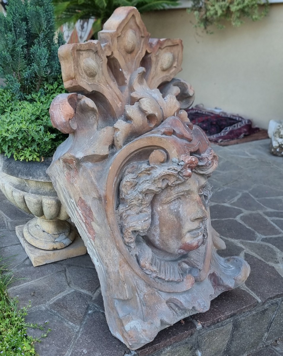 Mascherone aristocratico in terracotta 800 da palazzo antico milanese-photo-1
