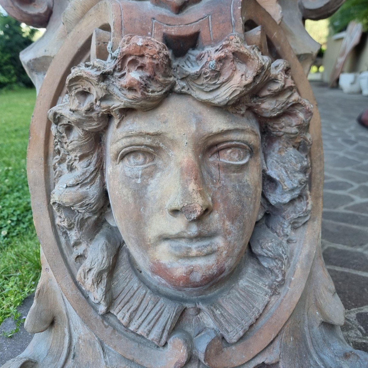 Mascherone aristocratico in terracotta 800 da palazzo antico milanese-photo-2