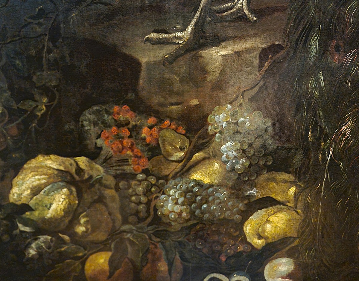 Olio su tela Natura morta con Pavone Baldassarre De Caro 1689-1750 con Expertise-photo-2