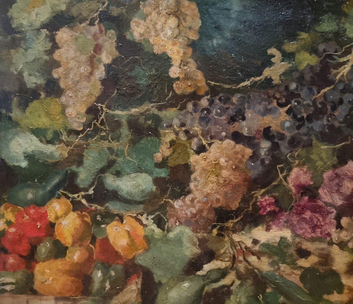 Olio su tela 800 Natura morta con frutta scuola Francese-photo-3