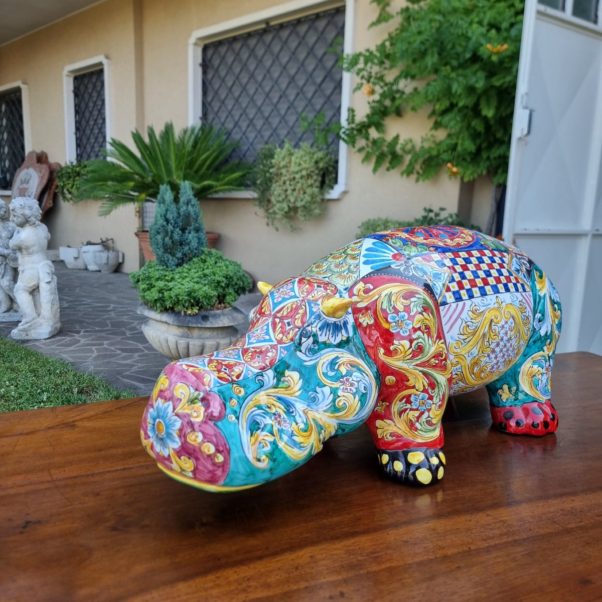 Ippopotamo siciliano in ceramica smaltata a mano 900 Vintage-photo-4