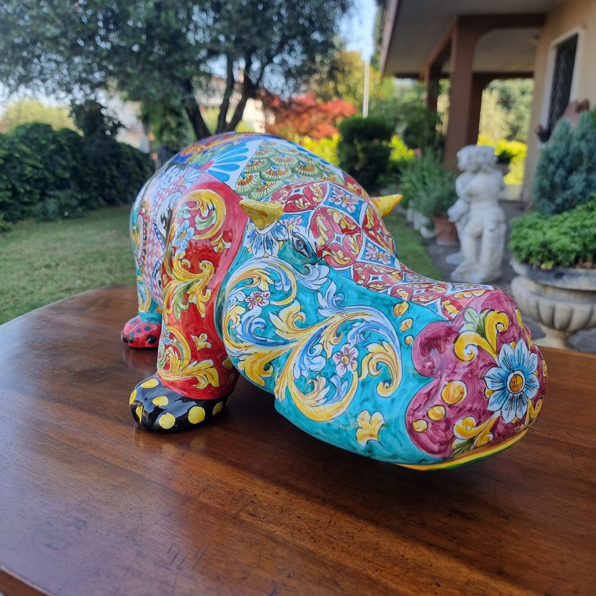 Ippopotamo siciliano in ceramica smaltata a mano 900 Vintage-photo-3