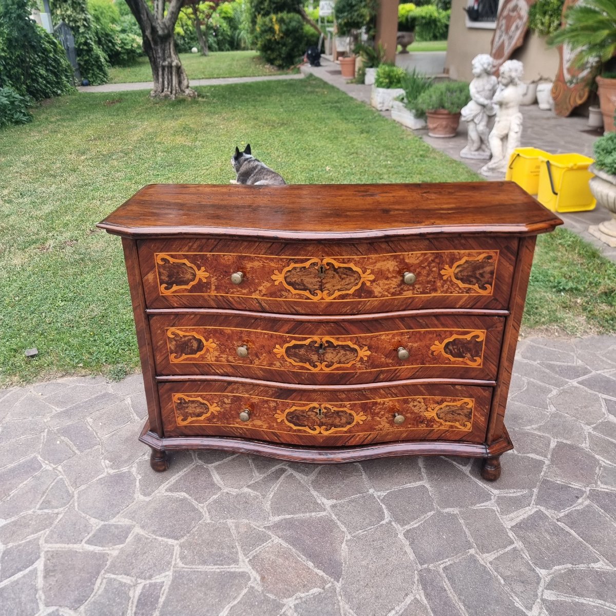 Cassettone lombardo fine 600 in noce con intarsi-photo-2