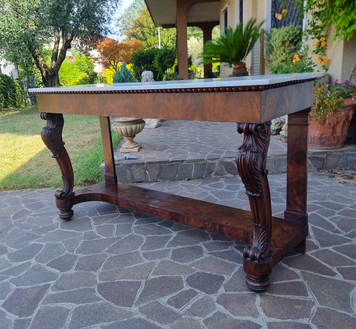 Grande consolle 1820 in mogano con piano marmo Carrara-photo-2