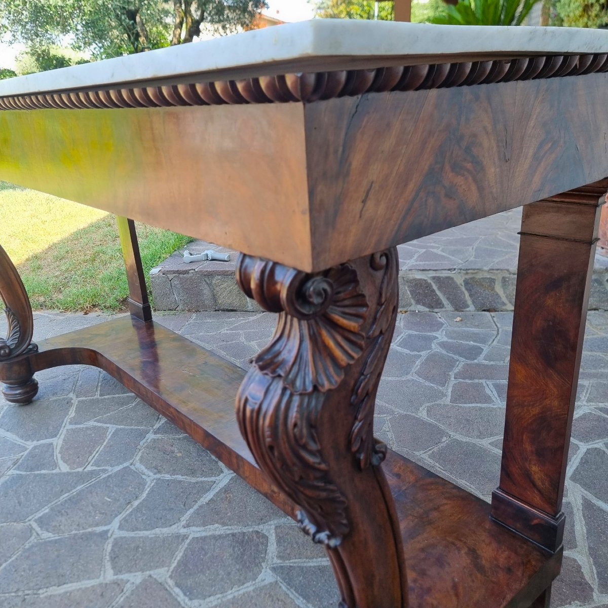 Grande consolle 1820 in mogano con piano marmo Carrara-photo-4