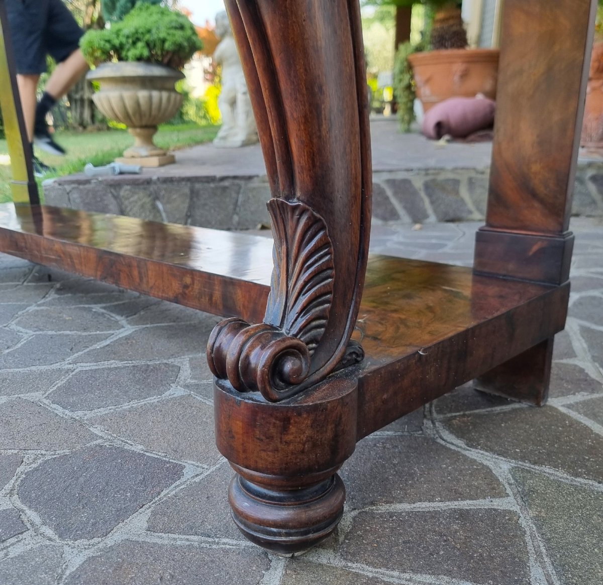 Grande consolle 1820 in mogano con piano marmo Carrara-photo-1