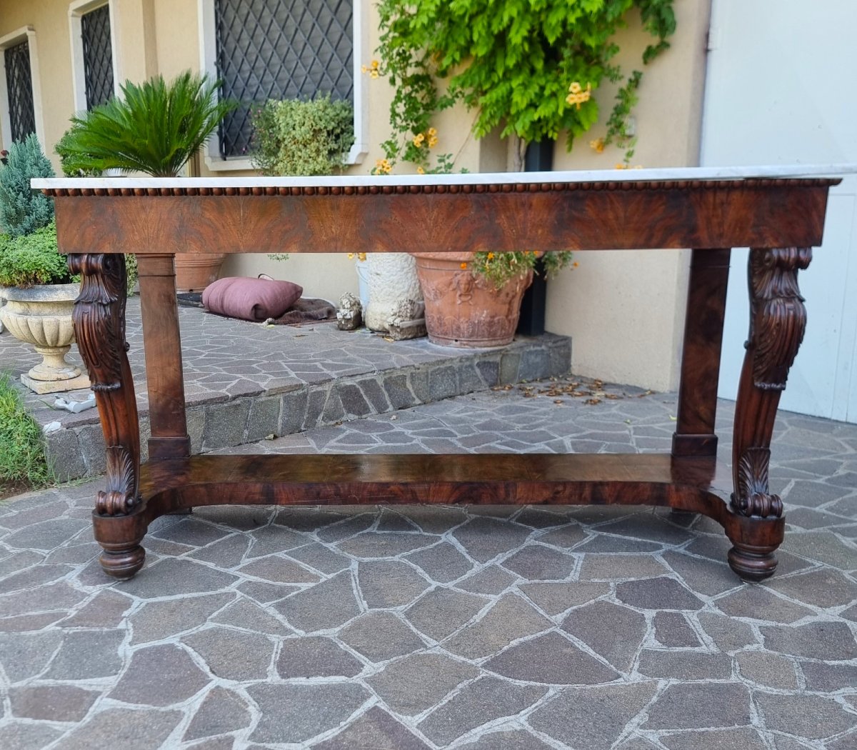 Grande consolle 1820 in mogano con piano marmo Carrara-photo-2