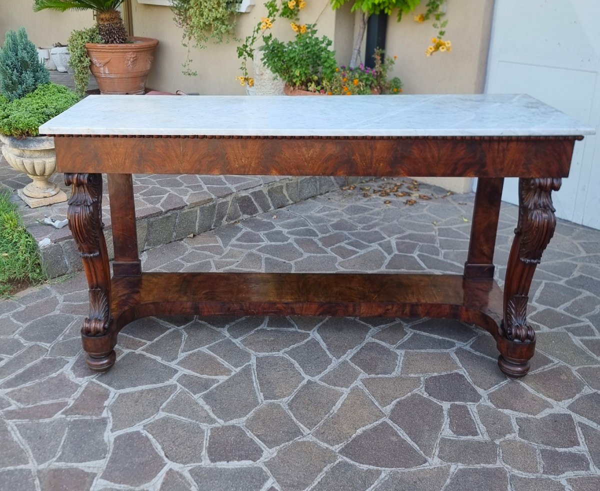 Grande consolle 1820 in mogano con piano marmo Carrara-photo-3